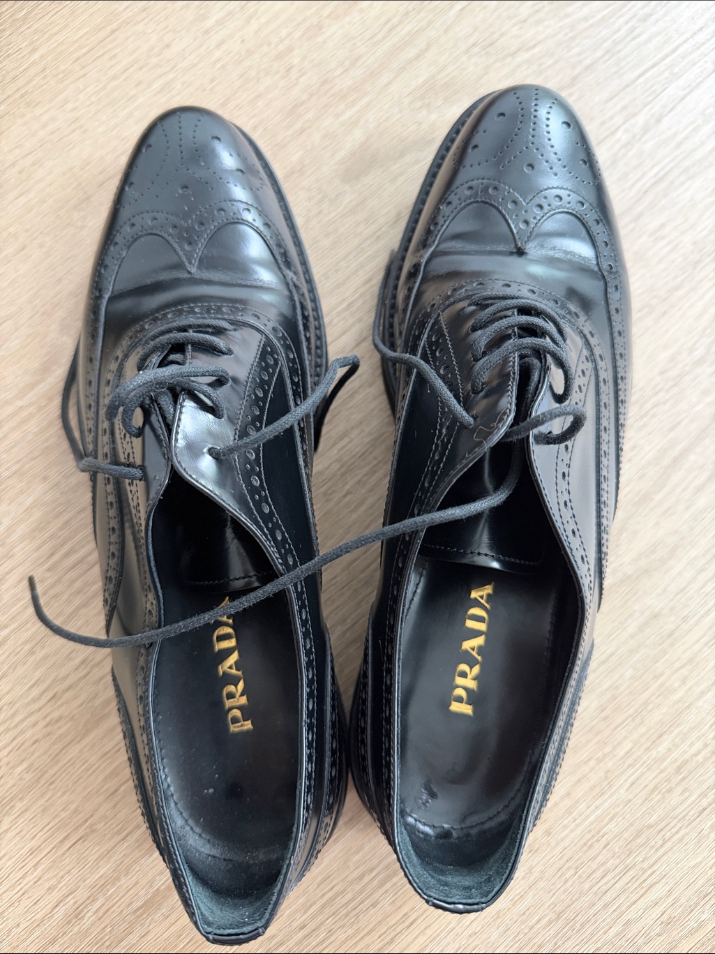 Prada Black Leather Wingtip Oxford Brogues Eu 39 Made In Italy